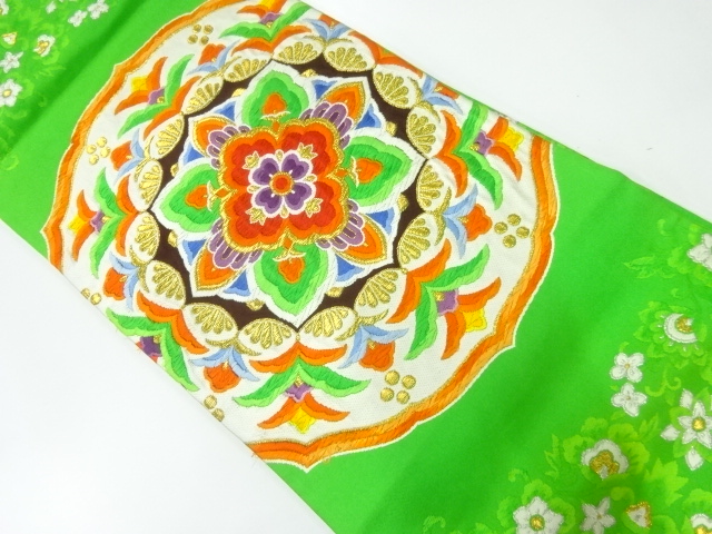 JAPANESE KIMONO / ANTIQUE FUKURO OBI / SILK / WOVEN FLOWER CREST